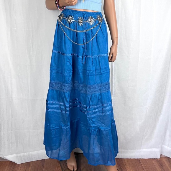 Cottagecore Long Skirt Petrol Blue - Picture 5 of 7